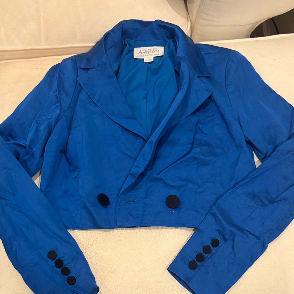 Anthropologie Vibrant Blue Crop Blazer